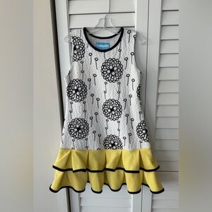 Girls Yellow & White Floral Ruffle Hem Dress